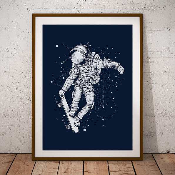 Astronaut Skateboarding Poster